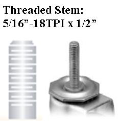 (image for) Caster; Twin; Swivel; 2" (50mm); Nylon; Threaded Stem; 5/16"-18TPI x 1/2" high; Black; Zinc Body Brng; 75# (Series discontinued. Limited stock) (Item #69435)