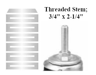 (image for) Caster; Swivel; 5" x 2"; Cast Iron; Threaded Stem (3/4"-10TPI x 2-1/4" fully threaded); Zinc; Roller Brng; 1000#; Total Locking Brake (Item #63874)