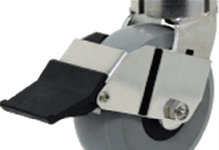 (image for) Caster; Swivel; 4" x 2"; Nylon; Hollow Kingpin (1/2" bolt hole); Stainless; Stainless Roller Brng; 1000#; Kingpinless; Tread brake (Item #62934)
