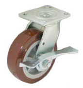 (image for) Caster; Swivel; 5" x 1"; Rubber (Hard); Angle Iron Bracket (1-3/16"x2-1/16"; 3 holes; 1/4" bolt); Zinc; Plain bore; 145#; Side Friction Brake (Item #62918)