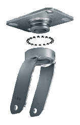(image for) Caster; Swivel; 6" x 2"; PolyU (1/2"; 95A) on Cast; Plate (4"x4-1/2"; holes: 2-5/8"x3-5/8" slots to 3"x3"; 3/8" bolt); 6203 Prec Ball Brngs; 2000#; Kingpinless (Item #63252)
