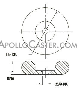 (image for) Caster Bumper; 3-1/4" Diameter; 1" Height; Rubber; 5/16" Hole; Equipped with steel insert. Generally used on the Ends of tubular handles on carts. (Item #88361)