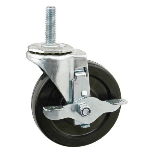 (image for) Caster; Swivel; 4" x 1-1/4"; Phenolic; Threaded Stem (1/2"-13TPI x 1"); Zinc; Plain bore; 300#; Dust Cover (Mtl); Wheel Brake (Item #63005)