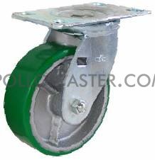 (image for) Cstr; Swivel; 6 x 2-1/2; PolyU on Cast Iron; Top Plate; 4-1/2x6-1/4; holes 2-7/16x4-15/16 (slotted to 3-3/8x5-1/4); 1/2 bolt; Zinc; Roller Brg; 1500# (Item #69821)