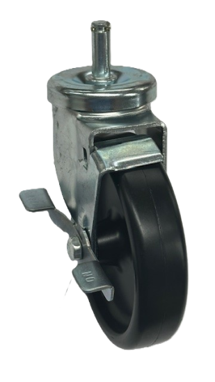 (image for) Caster; Swivel; 5" x 1-1/4"; Rubber (Hard; Non-marking); Grip Ring (7/16" x 1-1/4"); Zinc; Plain bore; 280#; Wheel Brake; Dust Cover (Mtl) (Item #65216)