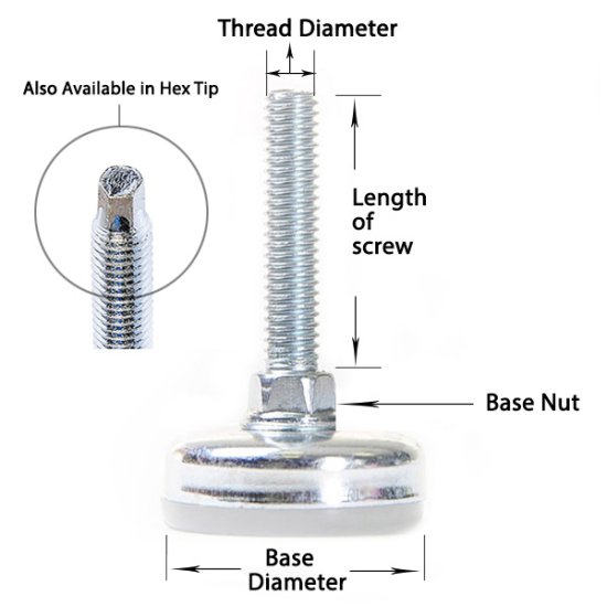 (image for) Glide; base is 3/8 tall x 1-3/8 diam; Polyethylene; Threaded Stem (3/8"-16TPI x3"); Zinc; 150# (Item #88678)