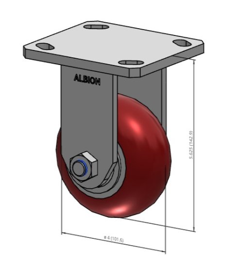 (image for) Caster; Rigid; 4" x 2"; PolyU (Rnd) on Alum; Plt (4"x4-1/2"; holes: 2-5/8"x3-5/8" slots to 3"x3"); Zinc; Prec Ball Brng; 700# (Item #63560)