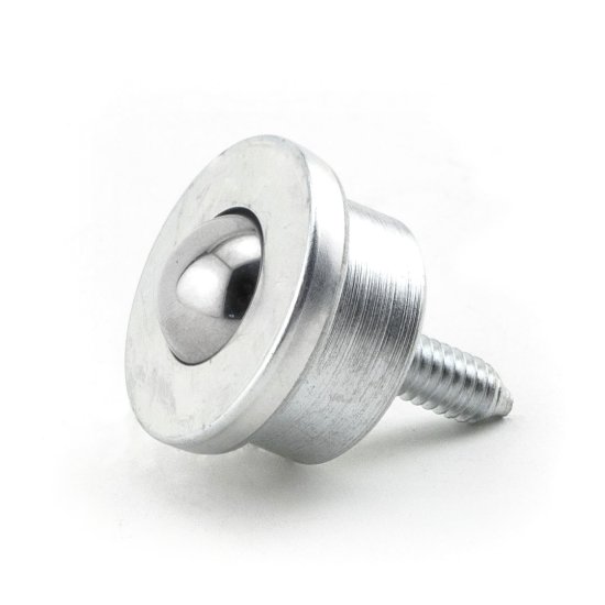 (image for) Ball Transfer; 5/8" Carbon Steel ball; Threaded Stud (1/4"-20TPI x 3/4"); Machined steel housing and stud; 125#; 13/16" load height (Item #88651)