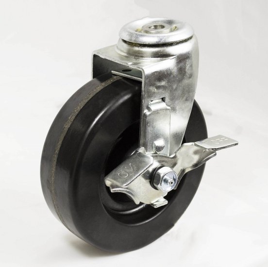 (image for) Caster; Swivel; 5" x 1-1/4"; Phenolic; Hollow Kingpin (1/2" bolt hole); Zinc; Plain bore; 350#; Dust Cover (Mtl); Wheel Brake (Item #63541)