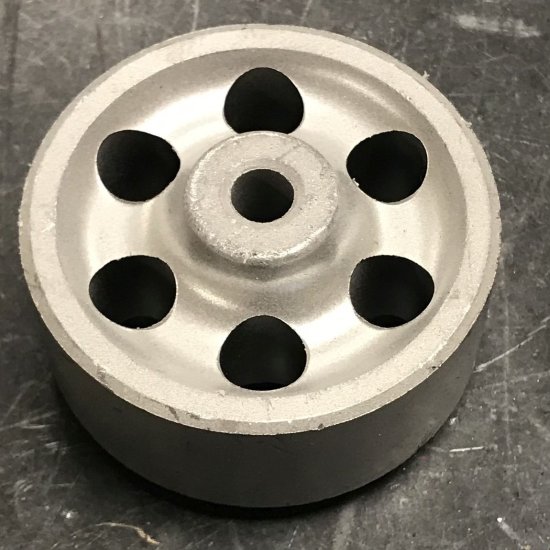 (image for) Wheel; 2-1/2" x 1"; Sintered Iron; Plain bore; 5/16" Bore; 1-3/8" Hub Length; 250#; High Temp (2500 F). Vintage appearance. (Item #87889)