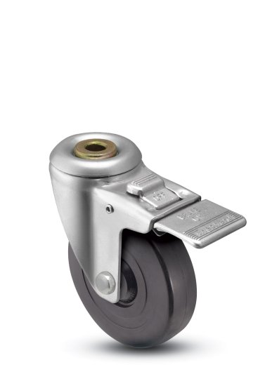 (image for) Caster; Swivel; 3" x 1-1/4"; Polyolefin; Hollow Kingpin (3/8" bolt hole); Zinc; Plain bore; 250#; Total Lock (Item #65066)