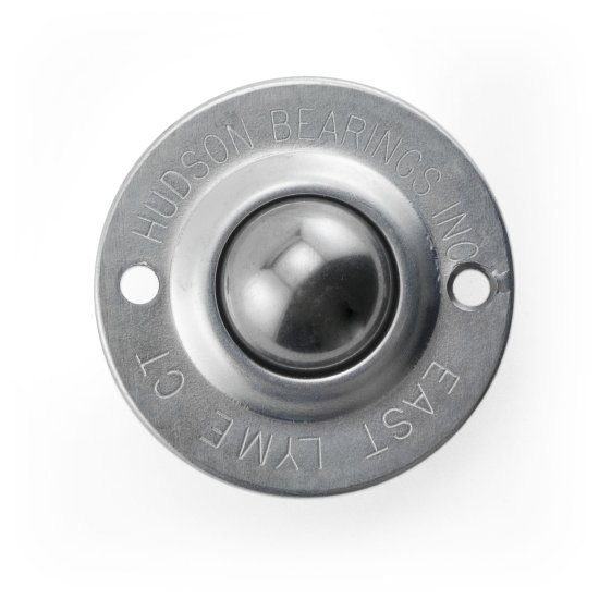 (image for) Ball Transfer; Low Profile; 1" Stainless Steel ball; Round Flange (2-1/4" diameter: two holes: 1-3/4" inch apart); Carbon Steel housing; 75#; 5/8" inch profile (Item #89099)