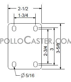 (image for) Caster; Swivel; 5 x 1-1/4; Polyolefin; Top Plate (2-1/2x3-5/8: holes: 1-3/4x2-3/4 (slotted to 3); 5/16 bolt); Zinc; Ball Brng; 300# (Item #66743)