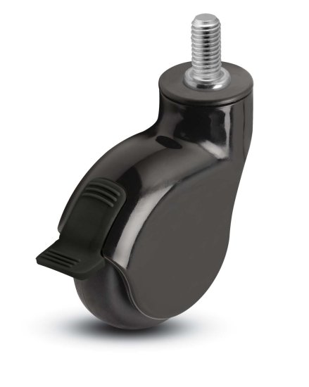 (image for) Caster; Swivel; 4" x 1-1/4"; Thermoplastized Rubber (Black); Threaded Stem (1/2"-13TPI x 1"); Black; Prec Ball Brng; 225#; Raceway Seal; Thread guards; Brake (Item #63369)