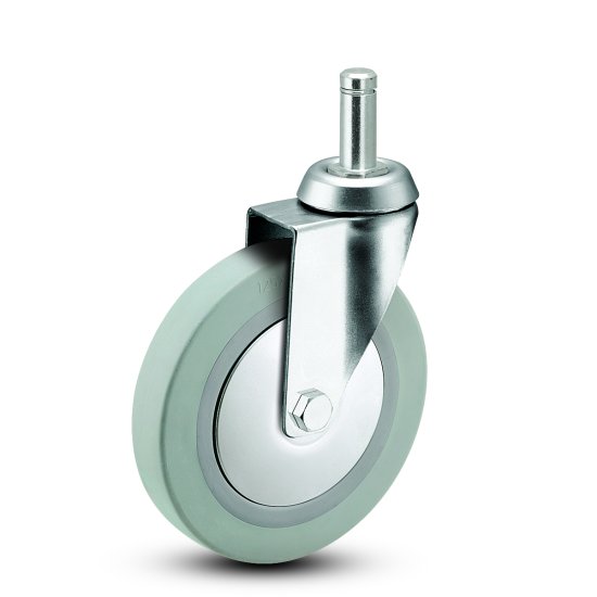 (image for) Caster; Swivel; 3" x 7/8"; Thermoplastized Rubber (Gray); Grip Ring (7/16"x1-7/16"); Chrome; Ball Brng; 140#; Thread Guards (Item #64238)