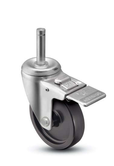 (image for) Caster; Swivel; 5" x 1-1/4"; Polyolefin; Grip Ring (7/16" x 1-1/4"); Zinc; Plain bore; 300#; Total Locking Brake (Item #65390)