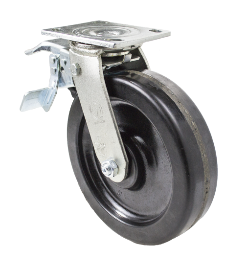 (image for) Caster; Swivel; 4" x 2"; Phenolic; Plate; 4"x4-1/2"; holes: 2-5/8"x3-5/8" (slotted to 3"x3"); 3/8" bolt; Zinc; Roller Brng; 800#; Total Lock (Leading) (Item #67958)