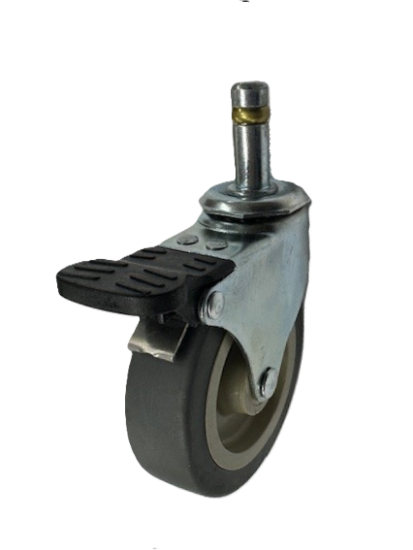 (image for) Caster; Swivel; 3"x13/16"; Thermoplastized Rubber (Gray); Grip Ring (7/16"x1-3/16"); Zinc; Plain bore; 100#; Pedal Brake (Item #66897)