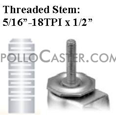 (image for) Caster; Twin; Swivel; 2" (50mm); Nylon; Threaded Stem; 5/16"-18TPI x 1/2" high; Satin Chrome; Zinc Body; 75#; Wheel Brake; Hood (Item #67712)