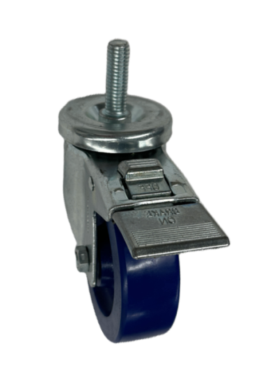 (image for) Caster; Swivel; 4" x 1-1/4"; Polyurethane (Solid); Threaded Stem (1/2"-13TPI x 1-1/2"); Zinc; Delrin Spanner; 300#; Dust Cover (Mtl); Total Lock (Trailing) (Item #63898)