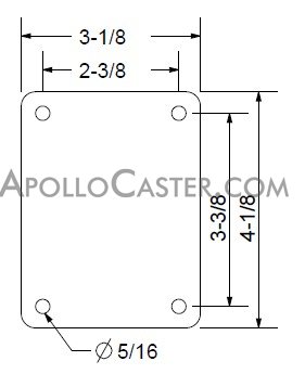 (image for) Caster; Rigid; 3" x 1-3/4"; Glass/ Nylon; Top Plate (3-1/8"x4-1/8"; holes: 2-3/8"x3-3/8"; 5/16" bolt); Zinc; Plain Bore; 500# (Item #65622)