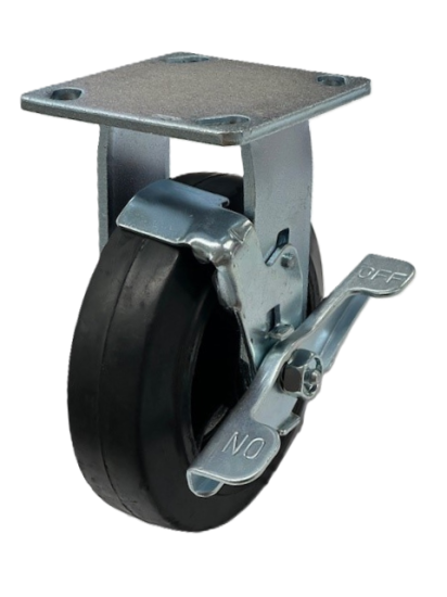 (image for) Caster; Rigid; 8" x 2"; HD Nylon; Slight Crown; Plate (4"x4-1/2"; holes: 2-5/8"x3-5/8" slots to 3"x3"; 3/8" bolt); Roller Brngs; 1250#; Warranty; Tread Brake (Item #63021)