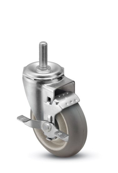 (image for) Caster; Swivel; 5" x 1-1/4"; Monoprene (Donut); Stem (1/2"-13TPI x 1-1/2"); Prec BB; 325#; Bearing Cover; Brake (PGS50748ZN-DMT32(GG)TB / 111932) (Item #63669)