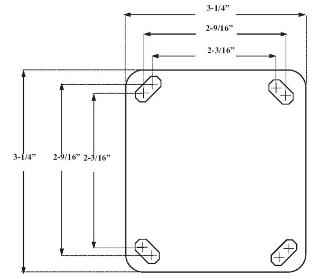 (image for) Caster; Swiv; 2"x1-5/16"; Nylon; Plate; 3-1/4x3-1/4;holes: 2-3/16x2-3/16 (slots to 2-9/16x2-9/16); 3/8 bolt; Black; Ball Brng; 700#; With Leveler/ Stabilizer (Item #66599)