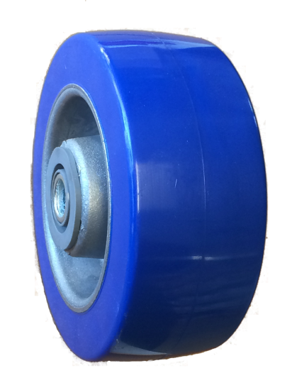 (image for) Wheel; 5" x 2"; PolyU on Alum (Blue); Sealed Roller Bearing; 1/2" Bore; 2-3/8" Hub Length; 1500# (Item #88620)