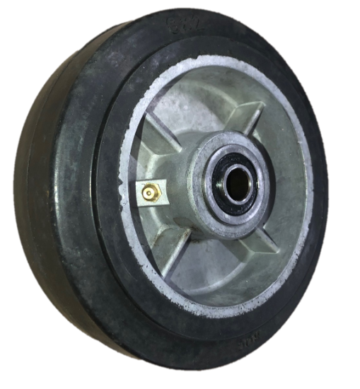 (image for) Wheel; 8" x 2"; Rubber (Bk) on Alum; Plain bore; 1-3/16" Bore; 2-3/16" Hub Length; 600# (Item #87271)