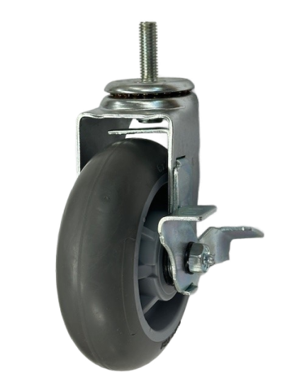 (image for) Caster; Swivel; 6" x 2"; ThermoPlastic Rubber Donut (Gray); Threaded Stem (1/2"-13TPI x 1-1/2"); Zinc; Roller Brng; 375#; Wheel Brake (Item #63512)