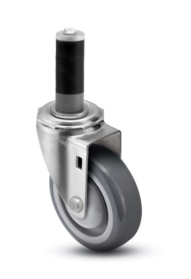 (image for) Caster; Swivel; 5" x 1-1/4"; TPR Rubber; Expandable Adapter (1-3/8" - 1-7/16" ID tubing); Zinc; Precision Ball Brng; 300#; Total Lock; Dust Cover (Item #65056)