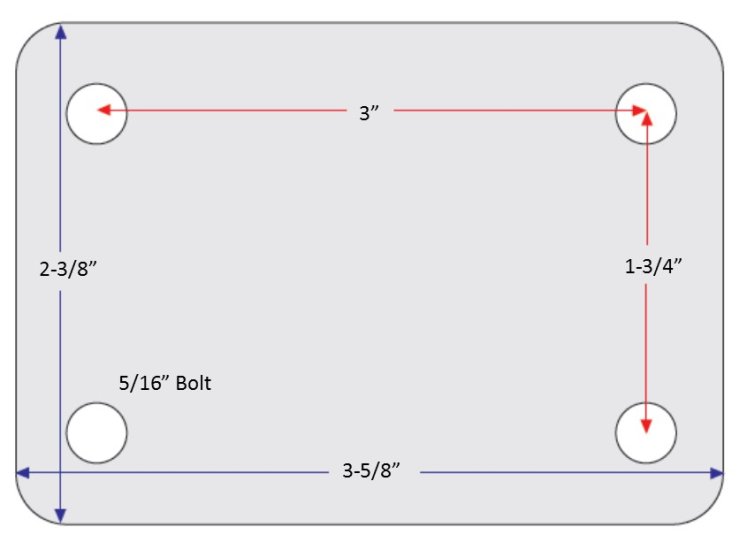 (image for) Caster; Rigid; 4" x 1"; TPR Rubber (Gray); Plate (2-3/8"x3-5/8": holes: 1-3/4"x 2 -7/8" slots to 3"; 5/16" bolt); Zinc; Plain bore; 125# (Item #63410)