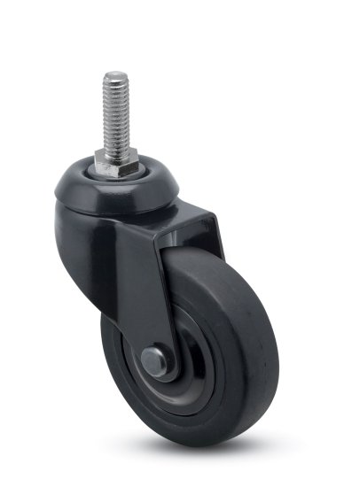 (image for) Caster; Swivel; 3 x 15/16; Thermoplastized Rubber (Black); Threaded Stem; 5/16-18TPI x 1; Black; Plain bore; 110#; Thrd Grds (Item #67965)