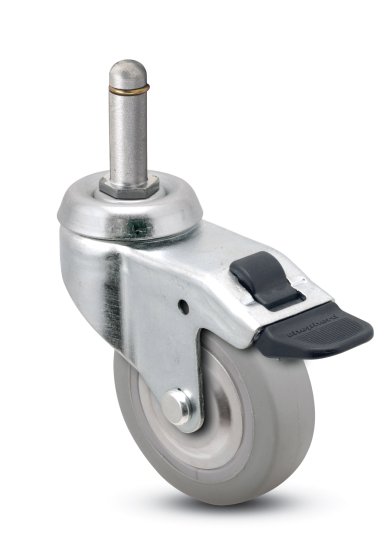 (image for) Caster; Swivel; 3"x13/16"; TPR Rubber (Gray); Grip Ring (7/16"x1-7/16"); Zinc; 110#; Total Lock; Thread guards. (Item #66921)