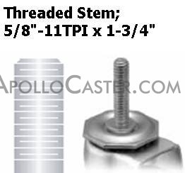 (image for) Caster; Swivel; 5" x 1-1/4"; PolyU on PolyO (Gray); Threaded Stem (5/8"-11TPI x 1-3/4"); Zinc; Ball Brng; 300#; Dust Cover (Mtl); Thread Guards (Item #66415)
