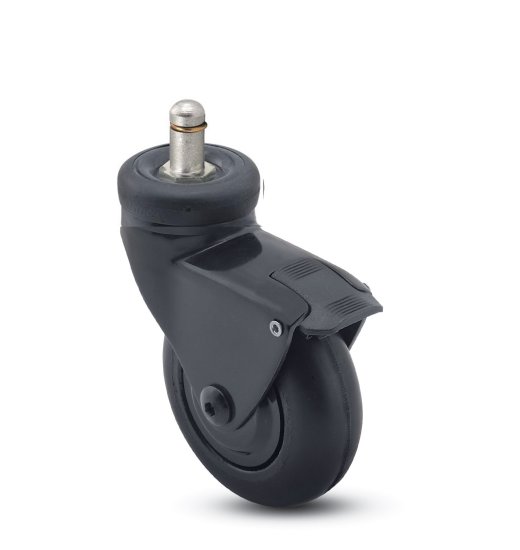 (image for) Caster; Swivel; 3x15/16; Rubber (Soft); Grip Ring (7/16x7/8); Black; Precision Ball Brng; 110#; Hood; Thread guards; Brake (Item #65574)