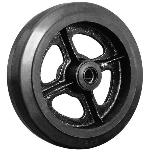 (image for) Wheel; 8" x 2"; Rubber on Cast Iron; Roller Brng; 1" Bore; 2-1/4" Hub Length; 500# (Item #87480)