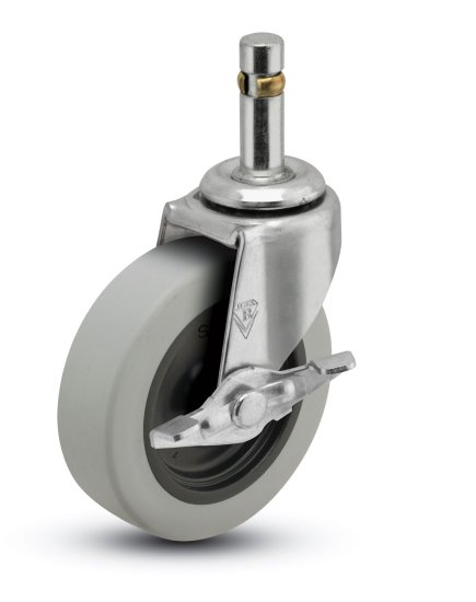 (image for) Caster; Swivel; 3" x 13/16"; Thermoplastized Rubber (Gray); Grip Ring (7/16" x 1-3/8" w/ brass band); Zinc; Plain bore; 110#; Friction brake (Item #63130)