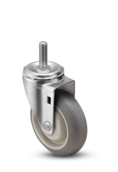 (image for) Caster; Swivel; 5" x 1-1/4"; Monoprene (Donut); Threaded Stem (1/2"-13TPI x 1-1/2"); Zinc; Prec Ball Brng; 325#; Bearing Cover; Dust Cover (Mtl) (Item #63670)