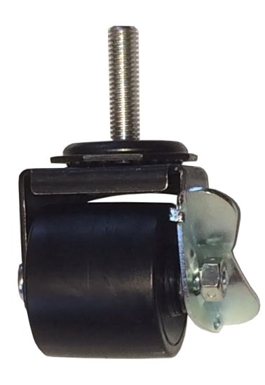 (image for) Caster; Swivel; 2" x 1-13/16"; Polyolefin; Threaded Stem (3/8"-16TPI x 1-1/2"); Black Rig; Plain bore; 300#; Side friction brake (Item #65733)