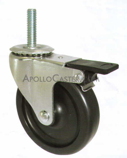 (image for) Caster; Swivel; 3" x 1-1/4"; Polyolefin; Threaded Stem (1/2"-13TPI x 1"); Zinc; Plain bore; 250#; Dust Cover; Pedal Wheel Brake (Item #64502)