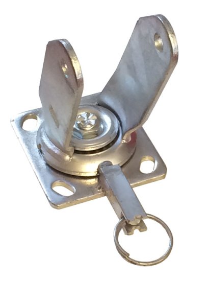 (image for) Yoke; Swivel; 4" x 2"; Plate (4"x4-1/2"; holes: 2-5/8"x3-5/8" slots to 3"x3"; 3/8" bolt); Zinc; 1/2" Bore; 2-7/16" Hub Length; 1250#; Position Lock (4-way) (Item #88160)