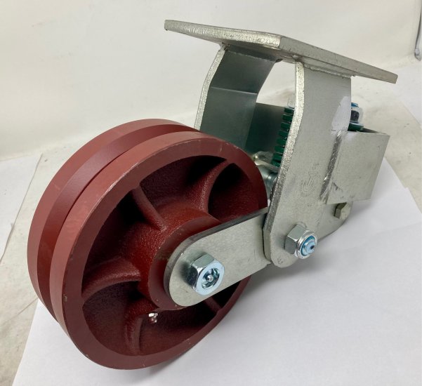 (image for) Caster; Rigid; 8" x 2-1/2"; V-Groove (7/8) Ductile Steel; Plate (5-1/4"x7-1/4"); Roller Brng; 1100#; Spring Loaded (3/4" Compression at 1100#) (Item #63219)