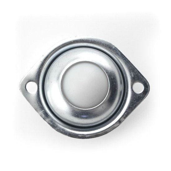 (image for) Ball Transfer; Low Profile; 1" Nylon ball; Flange (2-1/8"x2-3/4": two holes: 2-3/16" apart); Steel housing; 75#; Low 3/4" inch profile (Item #88806)