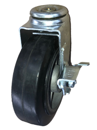 (image for) Caster; Swivel; 6" x 2"; Rubber on Alum; Hollow Kingpin (1/2" bolt hole); Zinc; Sealed Prec Ball Brng; 400#; Wheel brake (Item #63913)