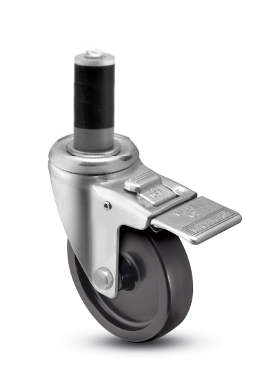 (image for) Caster; Swivel; 5" x 1-1/4"; Polyolefin; Expandable Adapter (1-1/2" - 1-9/16" ID tubing); Zinc; Plain bore; 300#; Total Lock; Dust Cover (Mtl) (Item #65061)