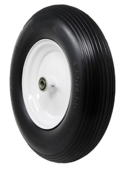 (image for) Wheel; 15-1/2" x 3-3/4"; Foam-Filled Flat Free Tire (Black); Prec Ball Brngs; 3/4" Bore; 3" Hub Length; 520#; White Centered One-piece Hub; Ribbed Tread (Item #87469)