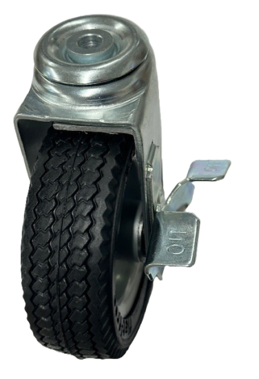 (image for) Caster; Swivel; 6" x 2"; Foam-Filled Flat Free Tire (Black); Hollow Kingpin (1/2" bolt hole); Prec Ball Brng; 275#; Sawtooth Tread; Premium Hub; Wheel Brake (Item #64945)