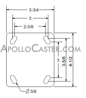 (image for) Caster; Rigid; 4x1-1/2; Thermoplastized Rubber (Gray); Top Plate (3-3/4x4-1/2; holes: 2-5/8x3-5/8 slotted to 3x3; 3/8 bolt); Zinc; Nylon Brng; 250# (Item #67012)